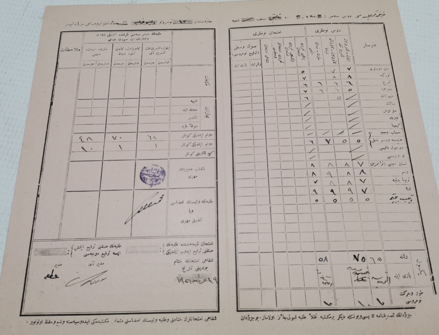 CUMHURİYET BAŞLARI OSMANLICA YAZILI ÖĞRENCİ KARNESİ