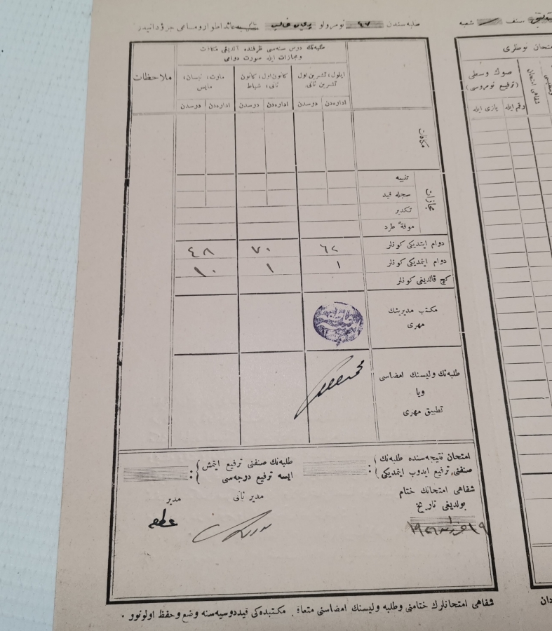 CUMHURİYET BAŞLARI OSMANLICA YAZILI ÖĞRENCİ KARNESİ