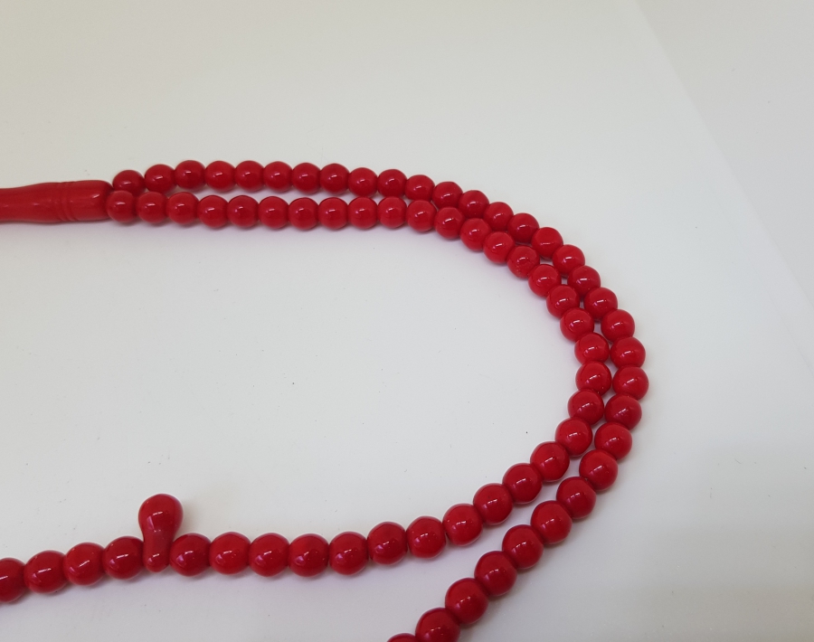 MERCANİ RENKTE OSMANLI DÖNEMİ NADİR BEYKOZ NAMAZ TESPİHİ