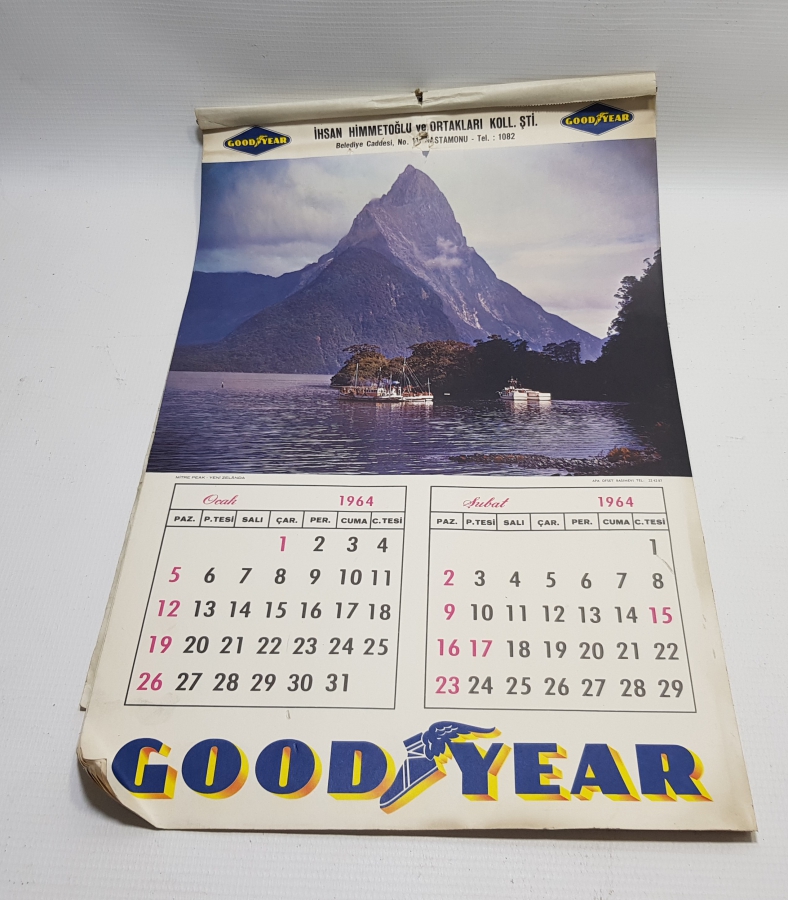 1964 YILI GOODYEAR TAKVİM 1964 YILI EKSİKSİZ ORİJİNAL PULUYLA ANTİKA TAKVİM