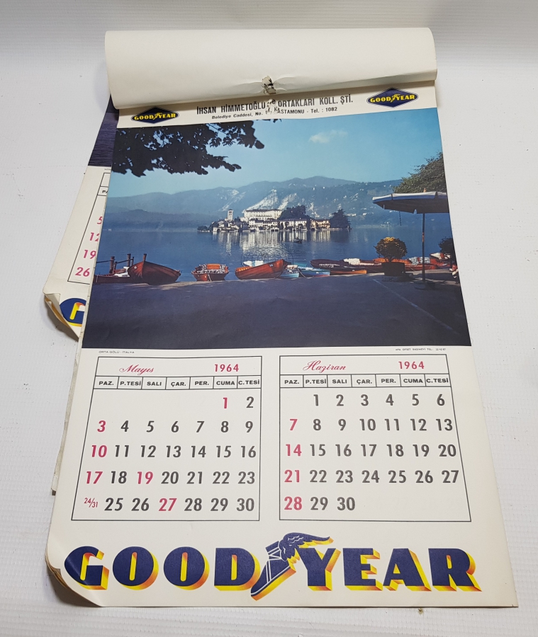 1964 YILI GOODYEAR TAKVİM 1964 YILI EKSİKSİZ ORİJİNAL PULUYLA ANTİKA TAKVİM