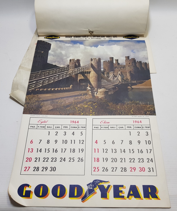 1964 YILI GOODYEAR TAKVİM 1964 YILI EKSİKSİZ ORİJİNAL PULUYLA ANTİKA TAKVİM