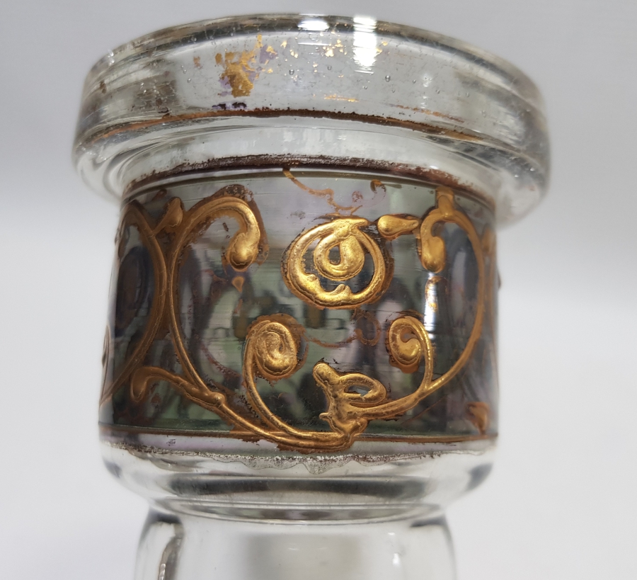 KRİSTAL KESME İŞÇİLİKLİ VE MİNELİ OSMANLI DÖNEMİ CAM NARGİLE ALTI