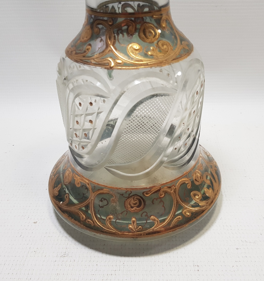 KRİSTAL KESME İŞÇİLİKLİ VE MİNELİ OSMANLI DÖNEMİ CAM NARGİLE ALTI