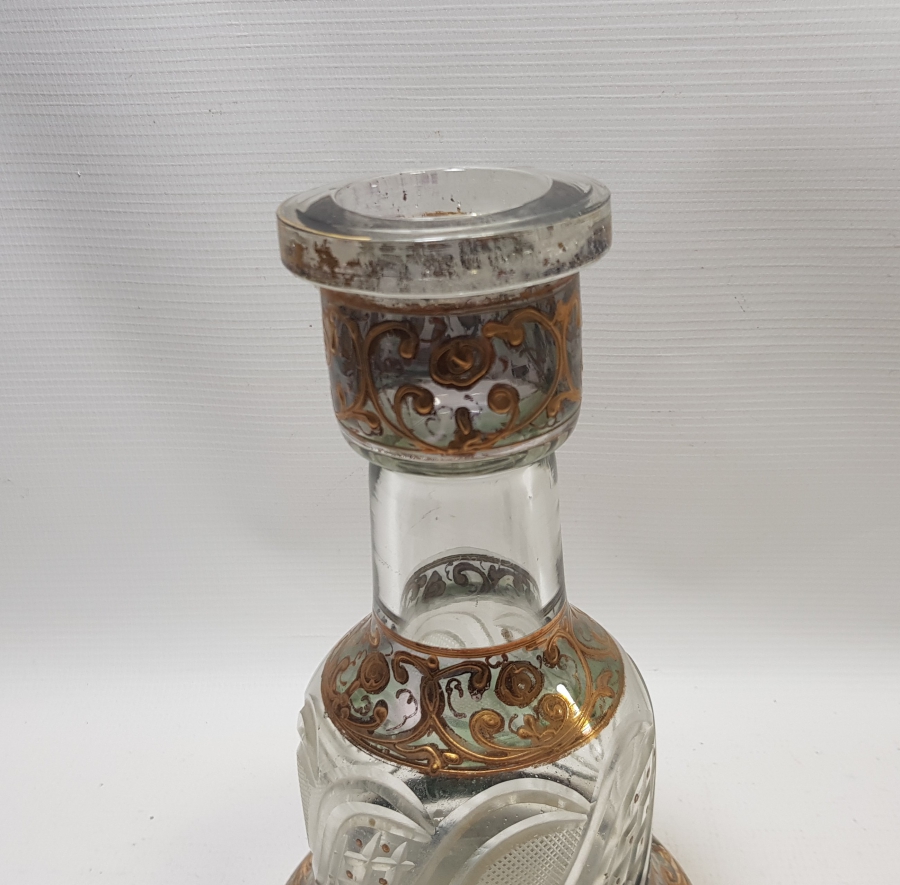 KRİSTAL KESME İŞÇİLİKLİ VE MİNELİ OSMANLI DÖNEMİ CAM NARGİLE ALTI