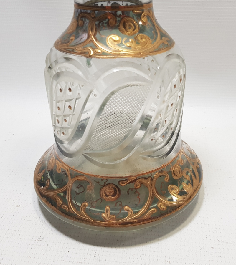 KRİSTAL KESME İŞÇİLİKLİ VE MİNELİ OSMANLI DÖNEMİ CAM NARGİLE ALTI