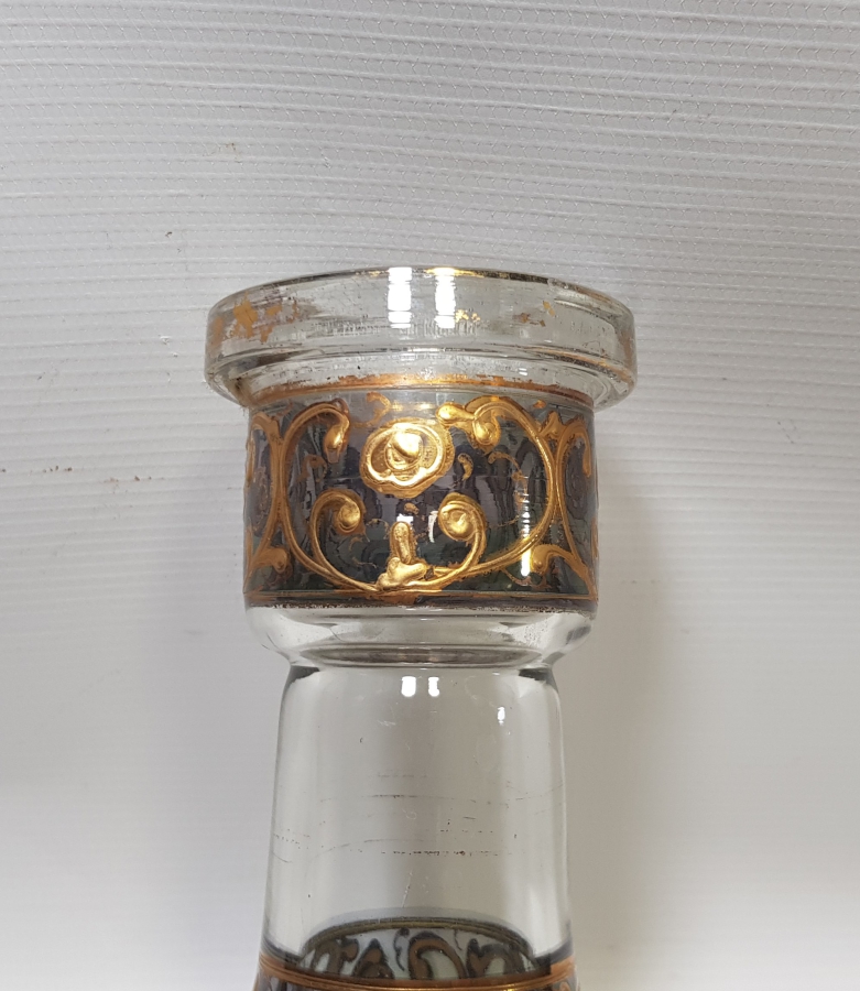 KRİSTAL KESME İŞÇİLİKLİ VE MİNELİ OSMANLI DÖNEMİ CAM NARGİLE ALTI