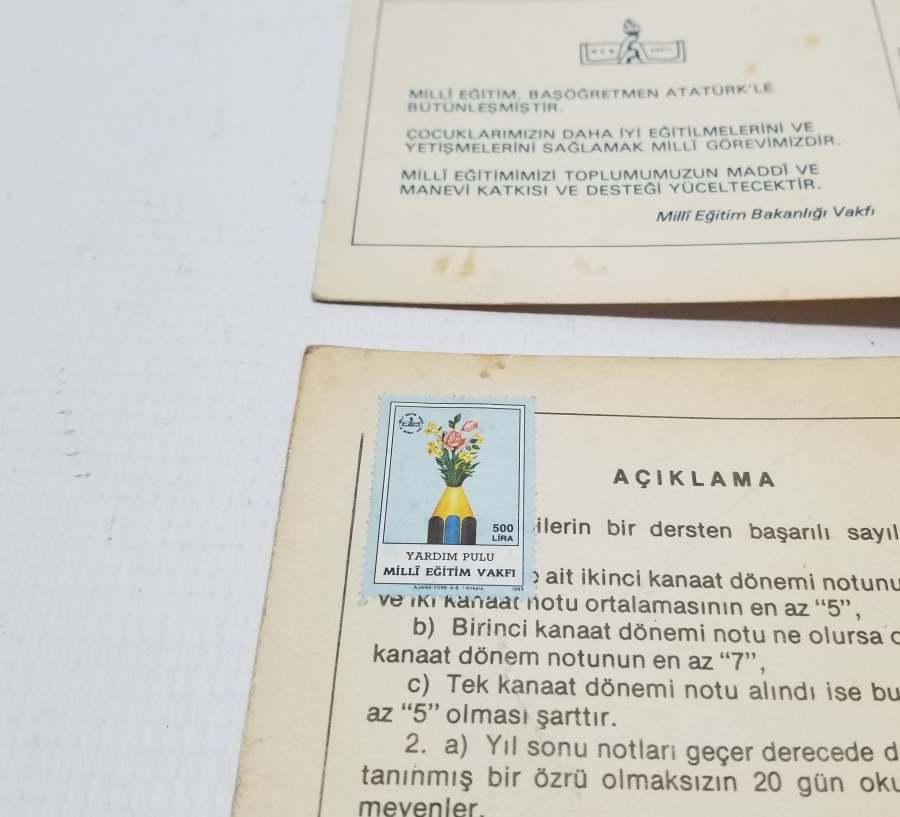 1980LERDEN 2 ADET ANTİKA KARNE