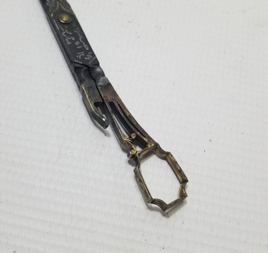 ÜZERİ OSMANLICA YAZILI ALTIN VE GÜMÜŞ ÇAKMA İŞÇİLİKLİ NADİR TİPTE OSMANLI DÖNEMİ HATTAT MAKASI