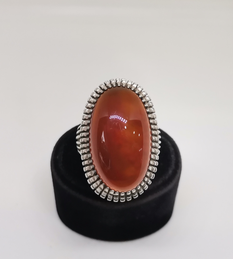 ÜZERİ AKİK TAŞLI DEV BOY ANTİKA GÜMÜŞ YÜZÜK