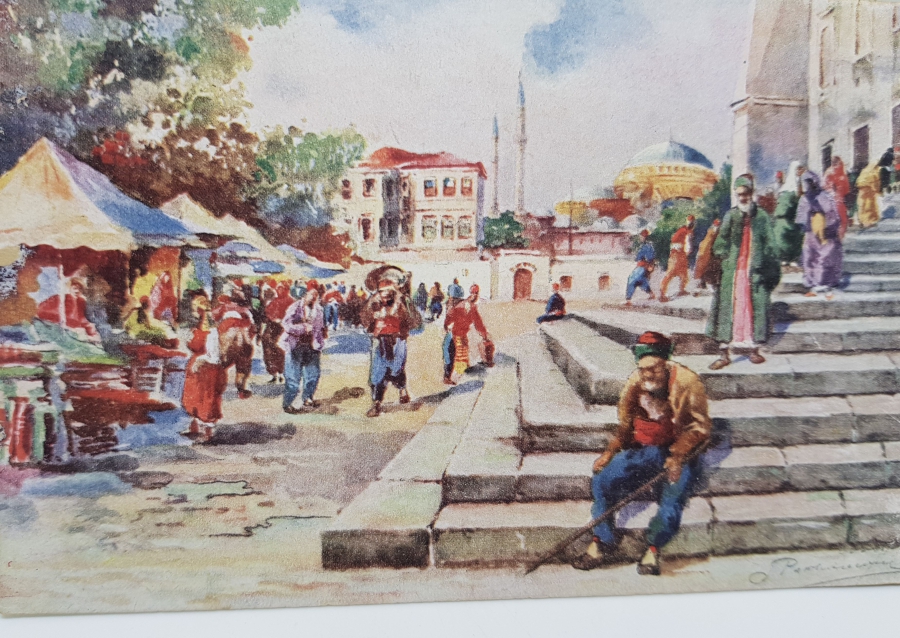 ARKASI OSMANLICA YAZILI TABLO KARTPOSTAL
