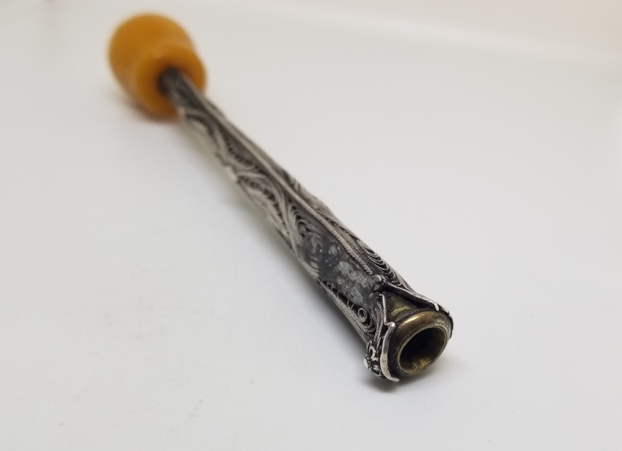 OSMANLI DÖNEMİ MUHAYYER DAMLA EMZİKLİ GÜMÜŞ SİGARA AĞIZLIĞI