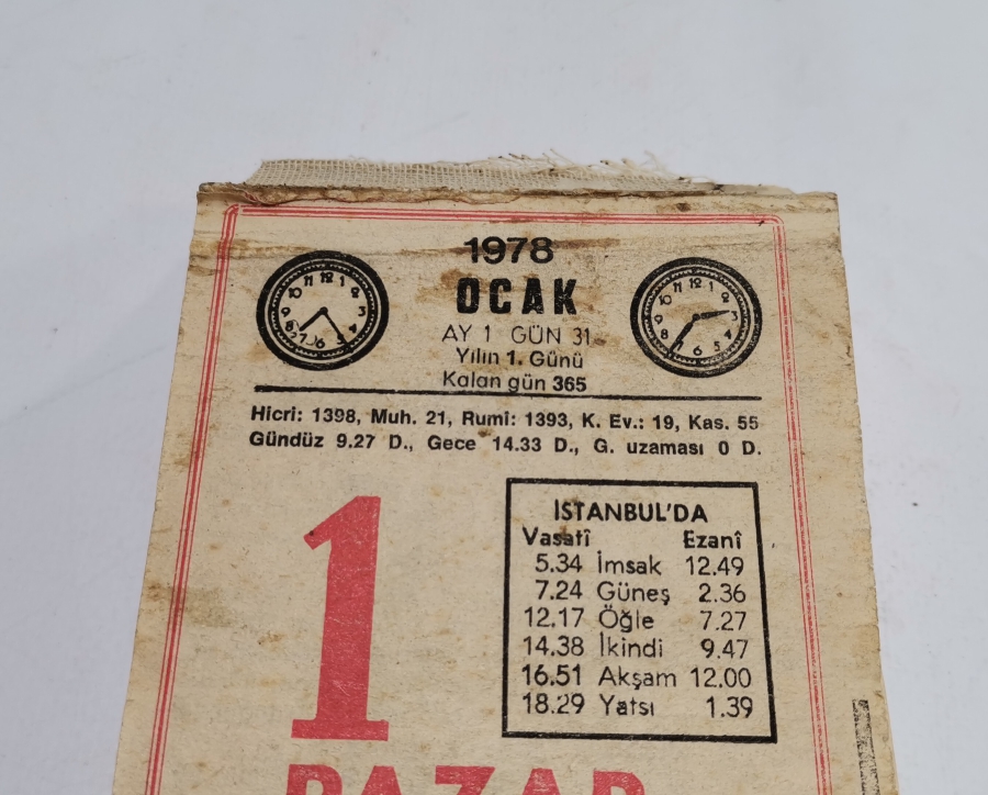 1978 TARİHLİ SAATLİ MAARİF TAKVİMİ