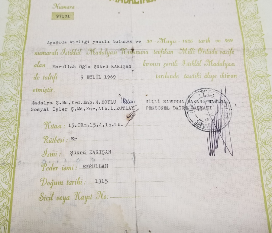 ÇOK YÜKSEK KONDİSYONDA NADİR İSTİKLAL MADALYASI BERATI