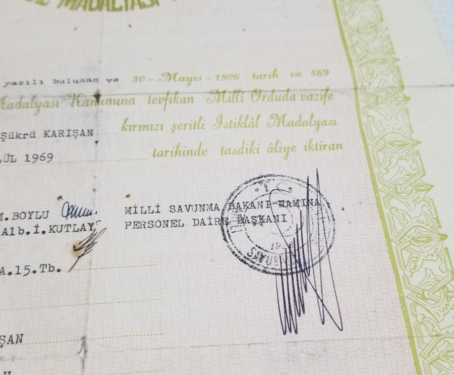 ÇOK YÜKSEK KONDİSYONDA NADİR İSTİKLAL MADALYASI BERATI