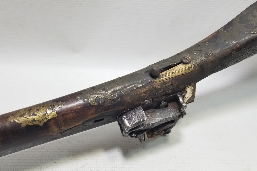NAMLUSU BOYDAN BOYA GÜMÜŞ ÇAKMA İŞÇİLİKLİ NADİR OSMANLI DÖNEMİ KALE TÜFEĞİ