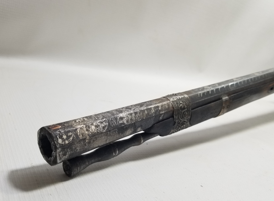NAMLUSU BOYDAN BOYA GÜMÜŞ ÇAKMA İŞÇİLİKLİ NADİR OSMANLI DÖNEMİ KALE TÜFEĞİ