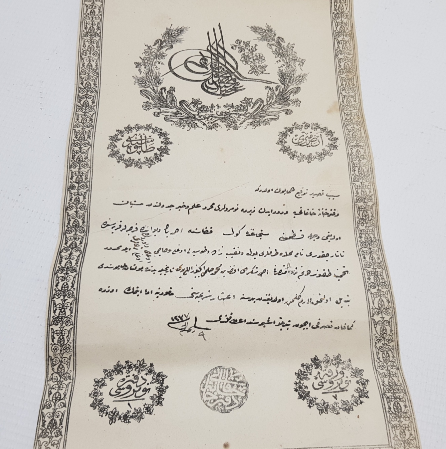 ABDÜLAZİZ HAN DÖNEMİ SARAYDAN VERİLMİŞ EL YAZMA NADİR SENEDİ HAKANİ