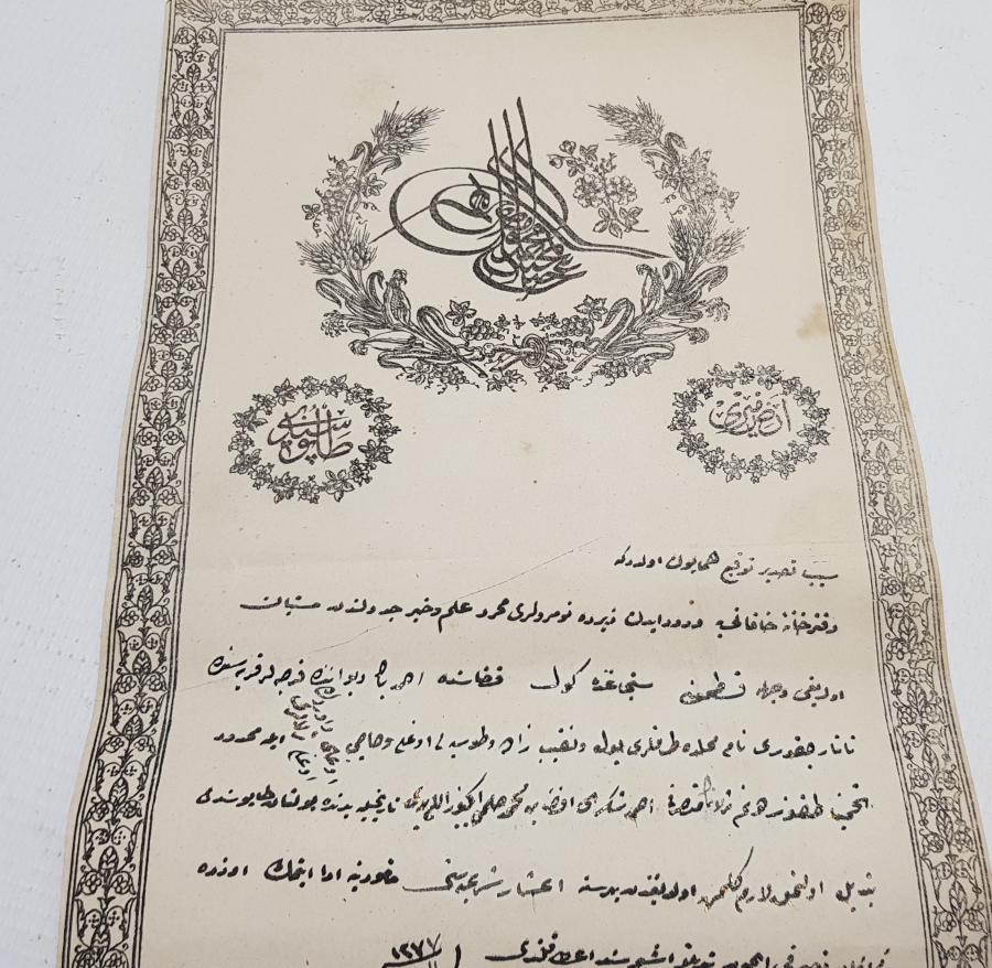 ABDÜLAZİZ HAN DÖNEMİ SARAYDAN VERİLMİŞ EL YAZMA NADİR SENEDİ HAKANİ