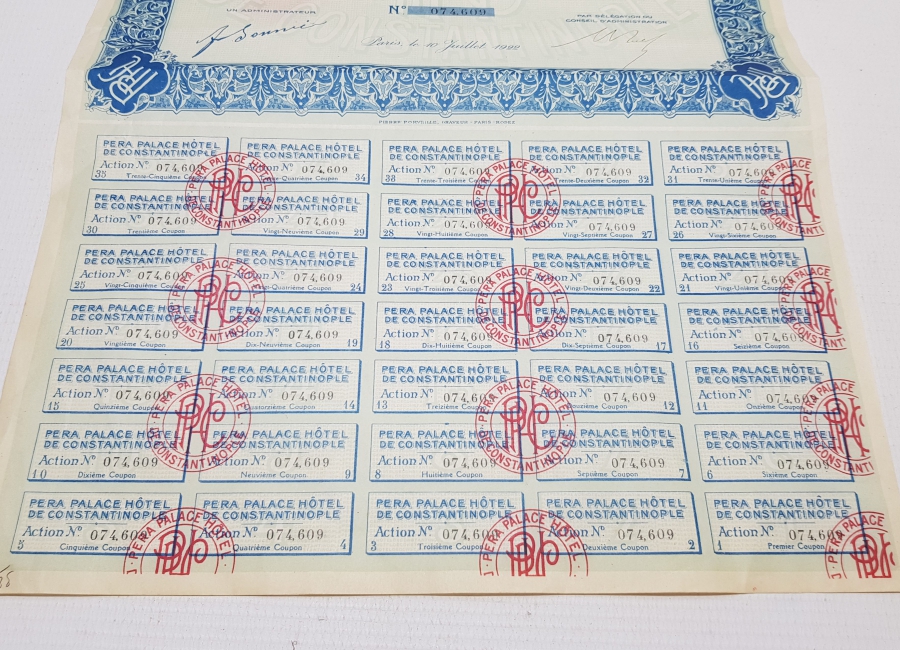 OSMANLI DÖNEMİ PERA PALAS OTELİ HİSSE SENEDİ