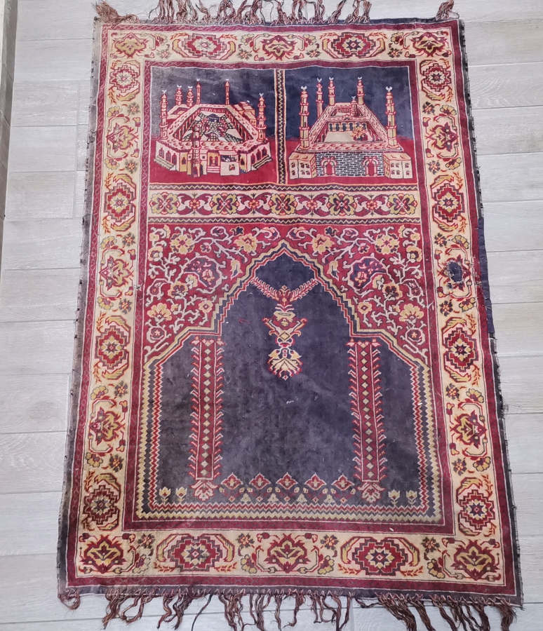 KABE-İ ŞERİF GÖRSELLİ ANTİKA İPEK FLOŞ SECCADE