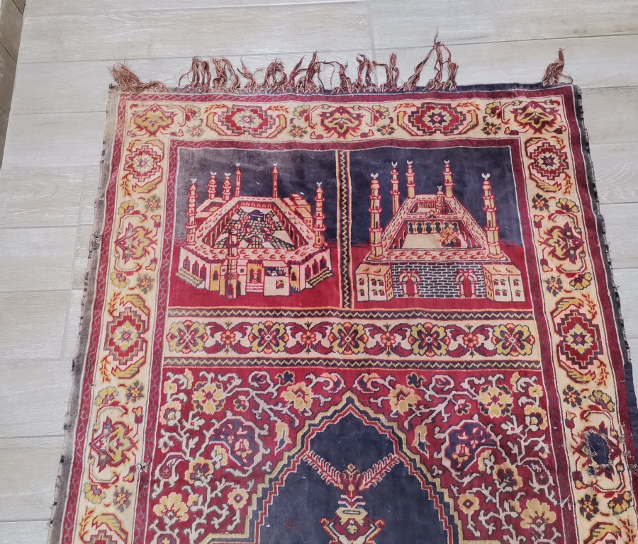 KABE-İ ŞERİF GÖRSELLİ ANTİKA İPEK FLOŞ SECCADE