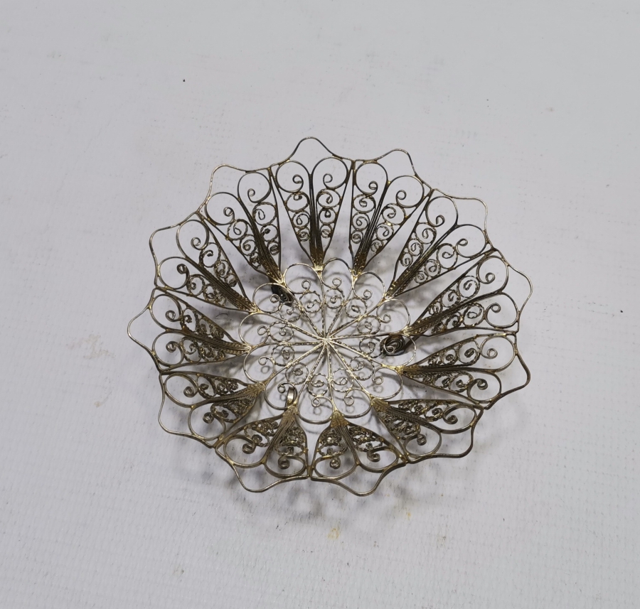 TELKARİ İŞÇİLİKLİ GÜMÜŞ KAPLAMA ANTİKA MEYVELİK - JARDİNYER