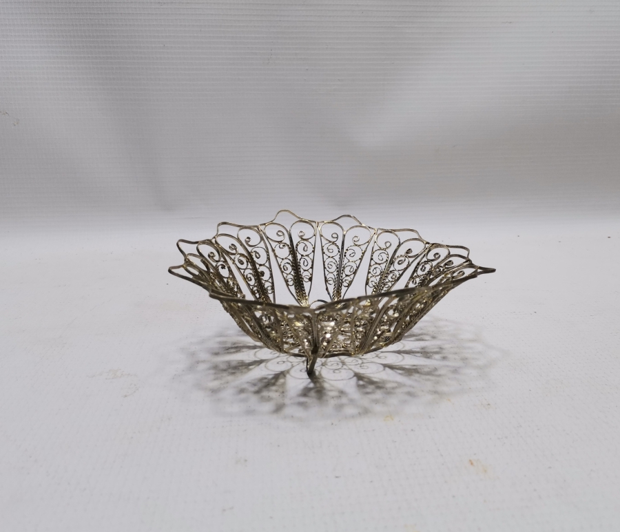 TELKARİ İŞÇİLİKLİ GÜMÜŞ KAPLAMA ANTİKA MEYVELİK - JARDİNYER