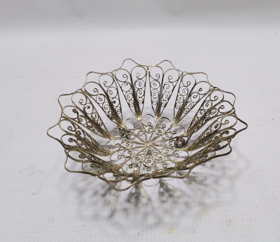 TELKARİ İŞÇİLİKLİ GÜMÜŞ KAPLAMA ANTİKA MEYVELİK - JARDİNYER