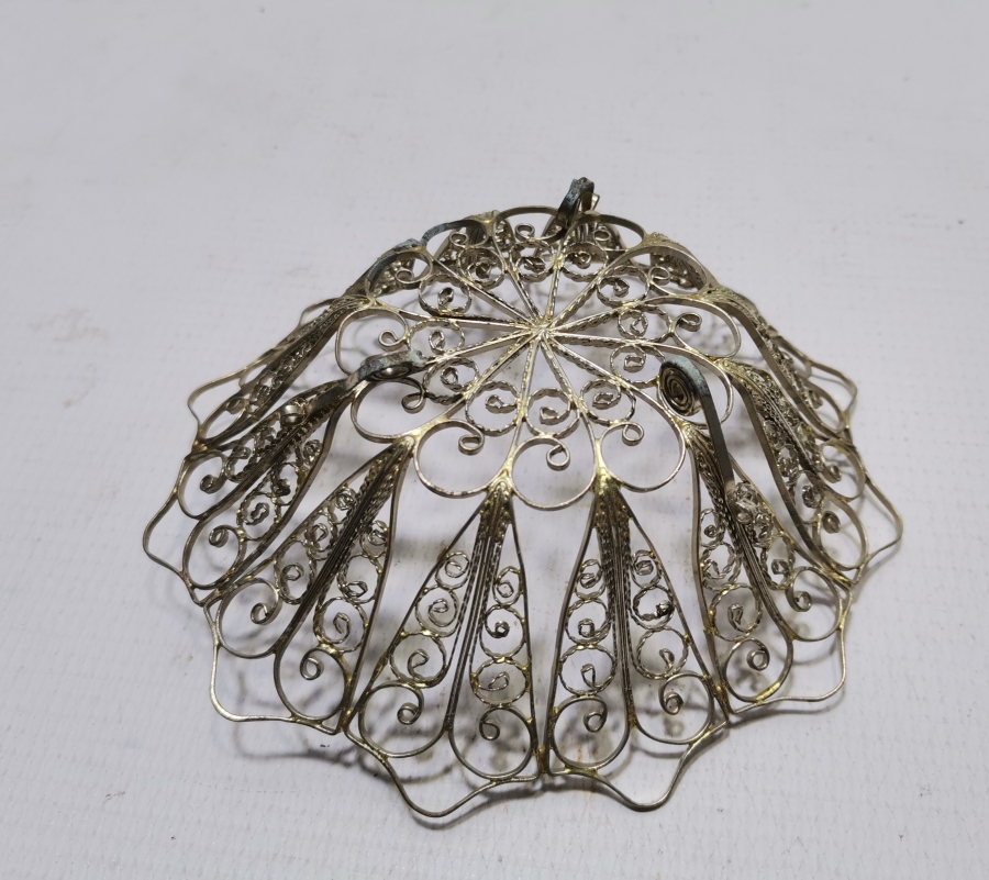 TELKARİ İŞÇİLİKLİ GÜMÜŞ KAPLAMA ANTİKA MEYVELİK - JARDİNYER