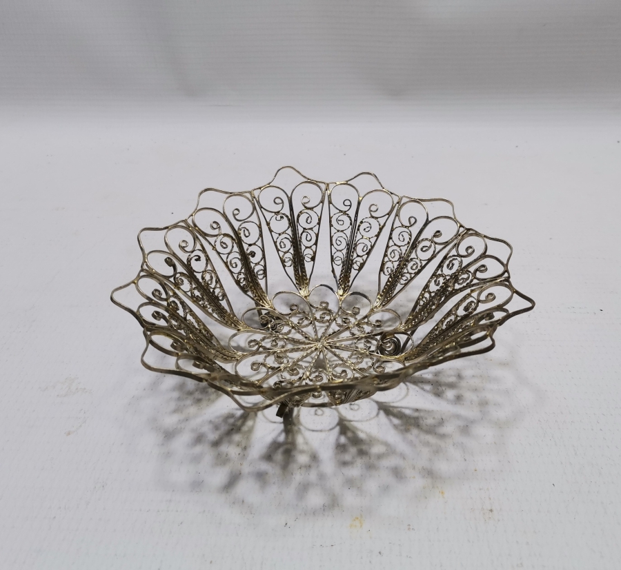 TELKARİ İŞÇİLİKLİ GÜMÜŞ KAPLAMA ANTİKA MEYVELİK - JARDİNYER