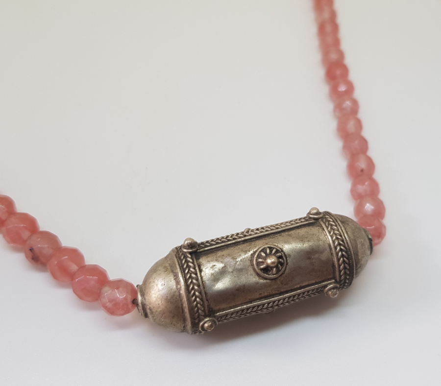 FASETA KESİMLİ ÖZEL YAPIM PEMBE KUVARZ ANTİKA GERDANLIK