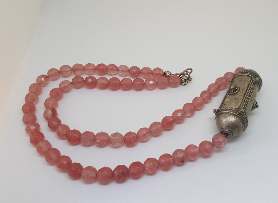 FASETA KESİMLİ ÖZEL YAPIM PEMBE KUVARZ ANTİKA GERDANLIK