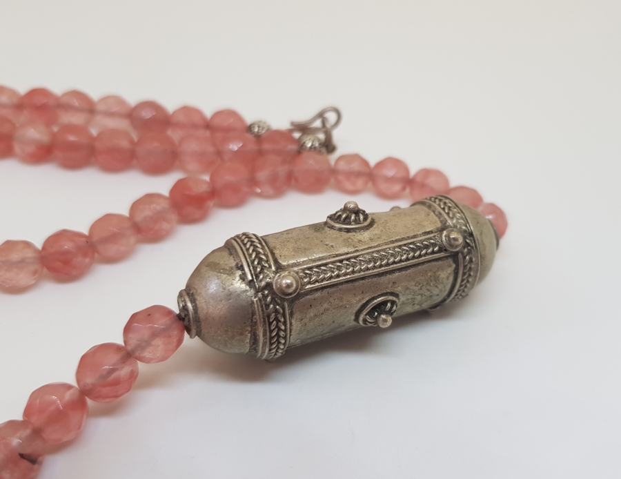 FASETA KESİMLİ ÖZEL YAPIM PEMBE KUVARZ ANTİKA GERDANLIK