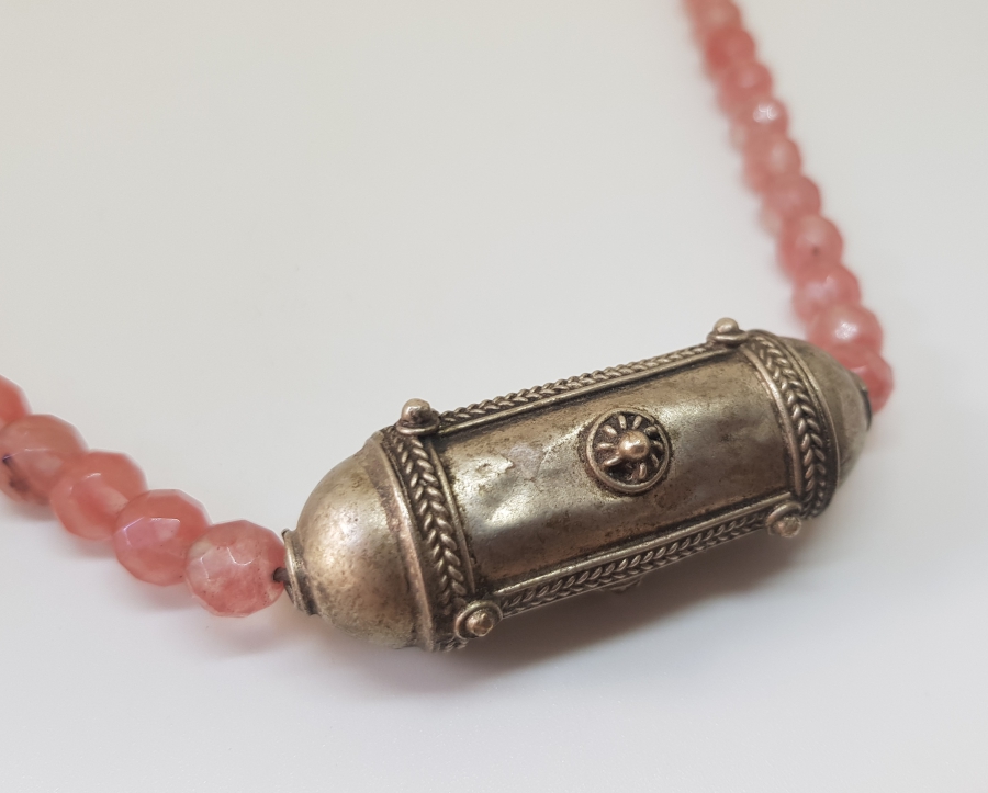 FASETA KESİMLİ ÖZEL YAPIM PEMBE KUVARZ ANTİKA GERDANLIK