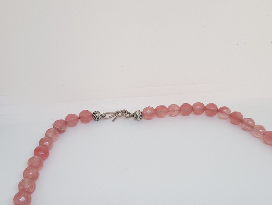 FASETA KESİMLİ ÖZEL YAPIM PEMBE KUVARZ ANTİKA GERDANLIK