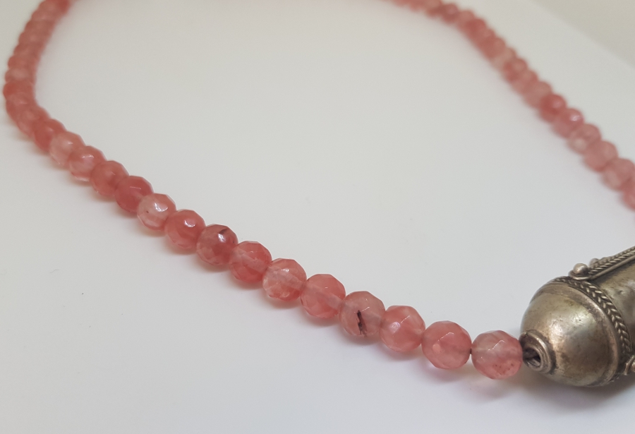 FASETA KESİMLİ ÖZEL YAPIM PEMBE KUVARZ ANTİKA GERDANLIK