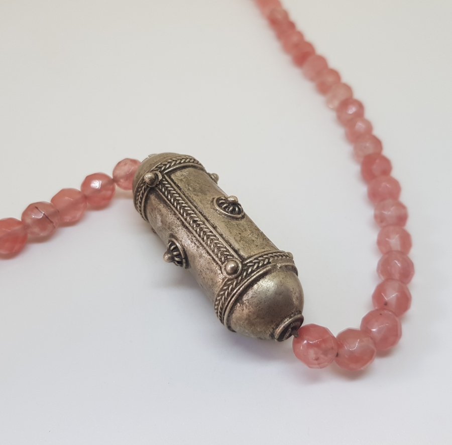 FASETA KESİMLİ ÖZEL YAPIM PEMBE KUVARZ ANTİKA GERDANLIK