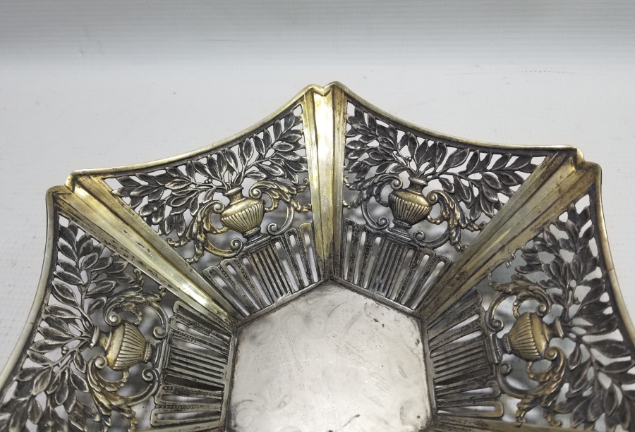 ÜZERİ ALTIN VERMEYLİ ANTİKA GÜMÜŞ BÜYÜK BOY MEYVELİK