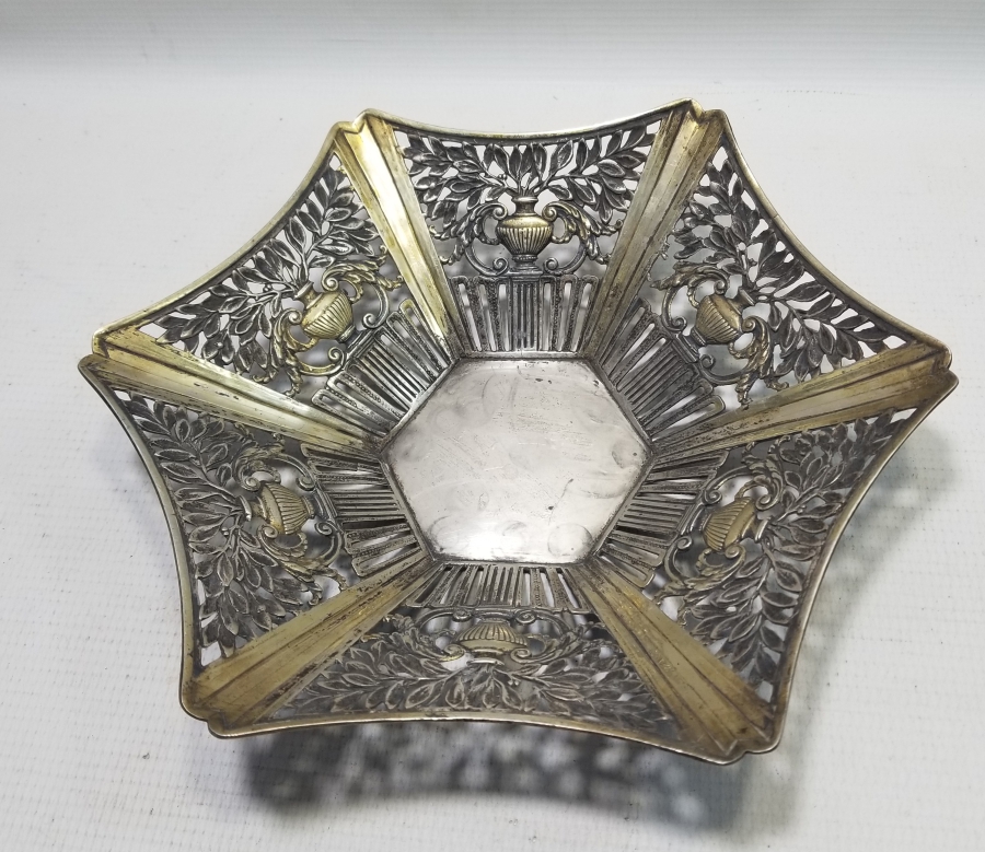 ÜZERİ ALTIN VERMEYLİ ANTİKA GÜMÜŞ BÜYÜK BOY MEYVELİK