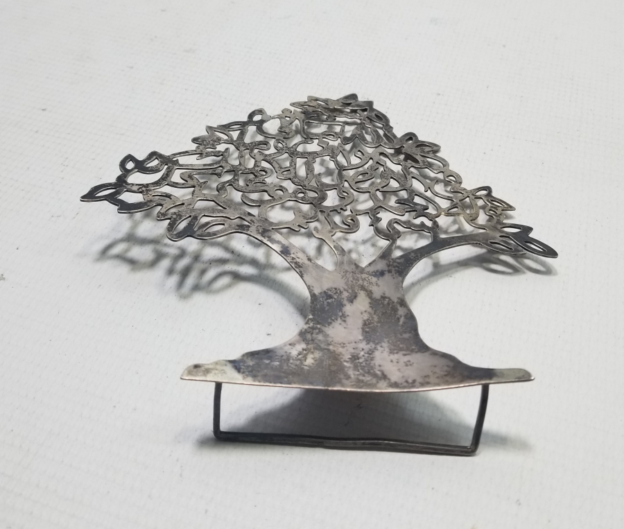 ÜZERİ AYETLİ ANTİKA GÜMÜŞ AĞAÇ FORMLU MASA ÜSTÜ OBJESİ