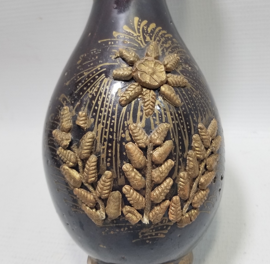 ÜZERİ ALTIN VARAKLI NADİR TİPTE OSMANLI DÖNEMİ SIRLI ÇANAKKALE VAZO