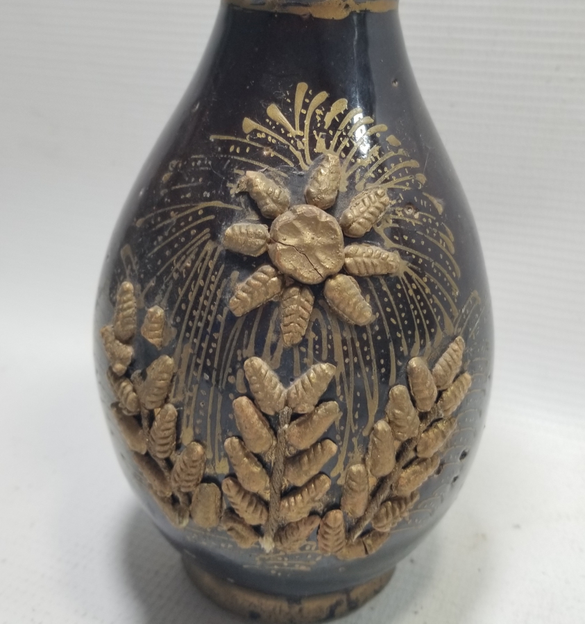 ÜZERİ ALTIN VARAKLI NADİR TİPTE OSMANLI DÖNEMİ SIRLI ÇANAKKALE VAZO