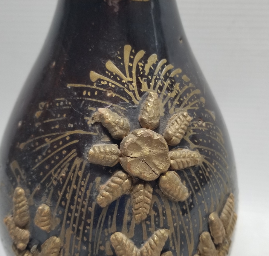 ÜZERİ ALTIN VARAKLI NADİR TİPTE OSMANLI DÖNEMİ SIRLI ÇANAKKALE VAZO