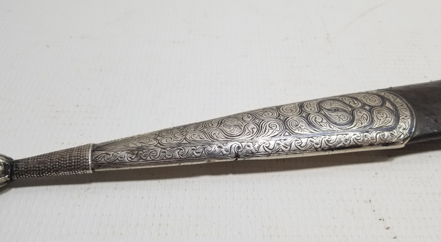 1891 TARİHLİ OSMANLI DÖNEMİ GEYİK BOYNUZU SAPLI GÜMÜŞ KINLI NADİR ÇERKES KAMASI