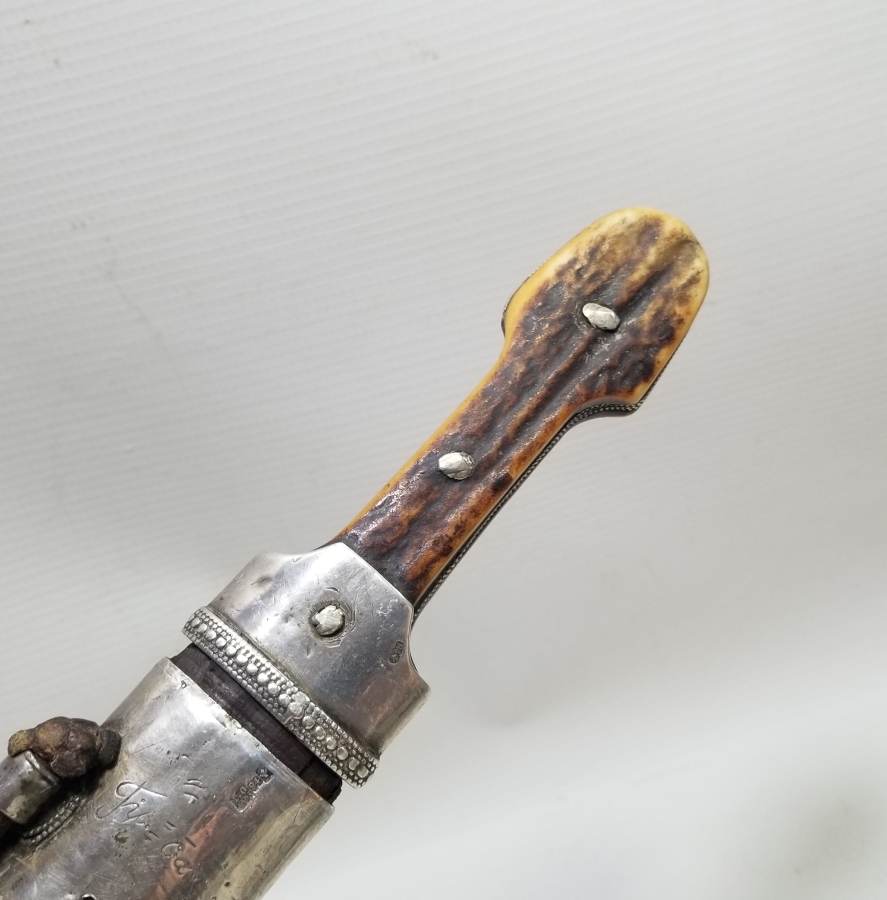 1891 TARİHLİ OSMANLI DÖNEMİ GEYİK BOYNUZU SAPLI GÜMÜŞ KINLI NADİR ÇERKES KAMASI