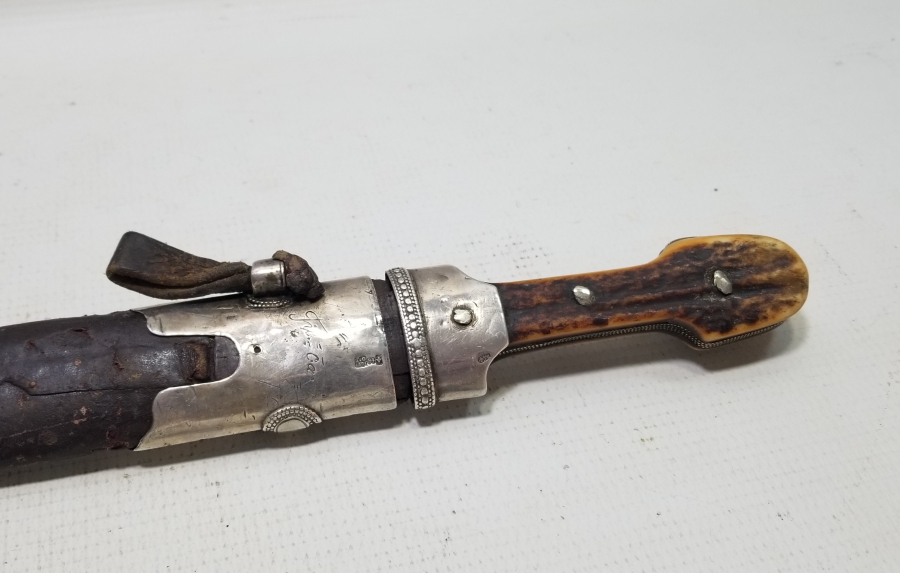 1891 TARİHLİ OSMANLI DÖNEMİ GEYİK BOYNUZU SAPLI GÜMÜŞ KINLI NADİR ÇERKES KAMASI