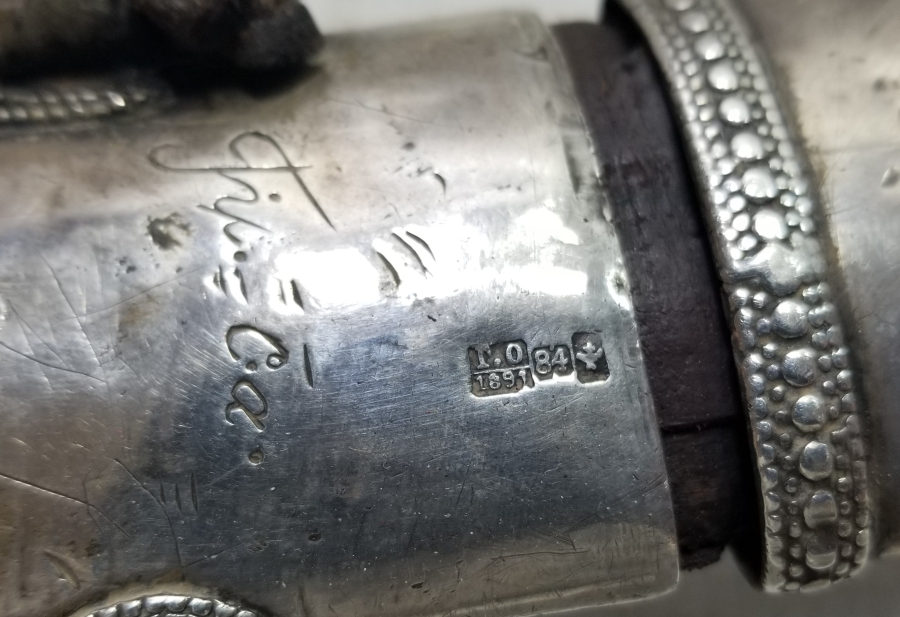 1891 TARİHLİ OSMANLI DÖNEMİ GEYİK BOYNUZU SAPLI GÜMÜŞ KINLI NADİR ÇERKES KAMASI