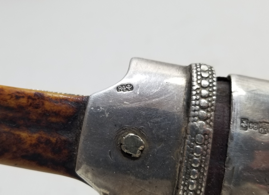 1891 TARİHLİ OSMANLI DÖNEMİ GEYİK BOYNUZU SAPLI GÜMÜŞ KINLI NADİR ÇERKES KAMASI