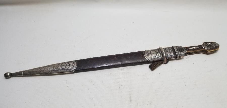 1891 TARİHLİ OSMANLI DÖNEMİ GEYİK BOYNUZU SAPLI GÜMÜŞ KINLI NADİR ÇERKES KAMASI